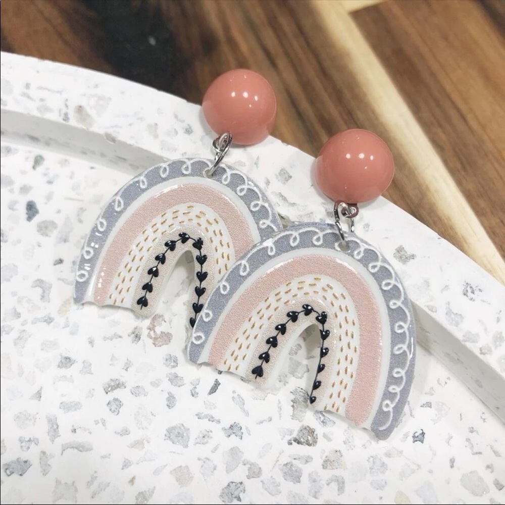 🌈HP💕 Rainbow drop earrings cute stud dangle peach blue jewelry - Picture 5 of 7